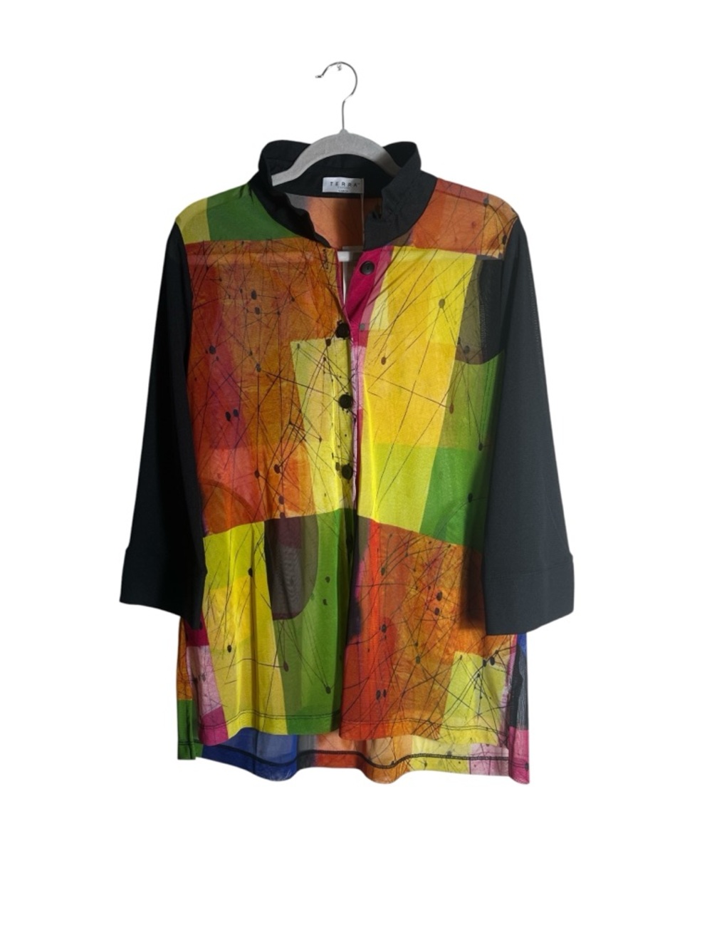 Artsy Abstract Colorblock Sheer Blouse‎ Jacket L Lightweight Statement Piece